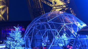 First floor of the Eiffel Tower under the snow