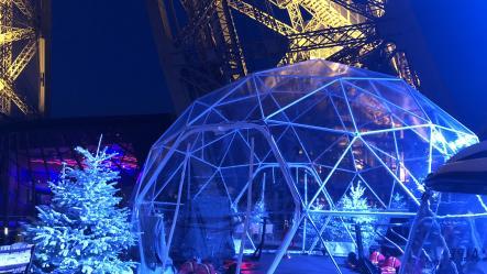 First floor of the Eiffel Tower under the snow