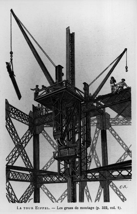 Le grues de montage de la tour Eiffel