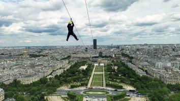 Zip line at the Eiffel Tower