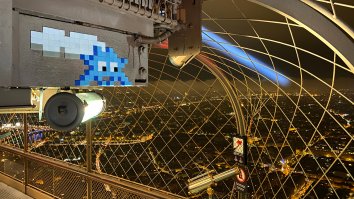 Invader at the top of the Eiffel Tower